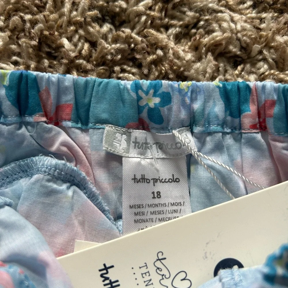 Tutto Piccalo Blue Floral Ruffle Bloomers Bottoms | Size 18 Months